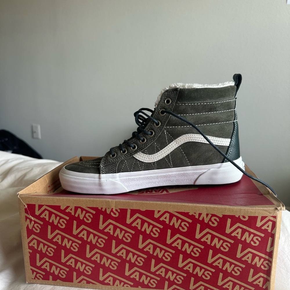 Vans High-Top Winter Sneakers in Olive and White